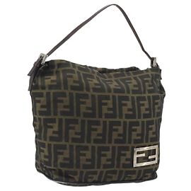 Borsa a Tracolla FENDI Zucca Canvas Nero Marrone Auth 193345