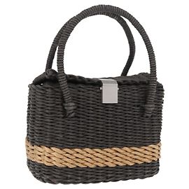 Bolsa de mão CHANEL em palha Cinza Prata CC Auth 195504SM