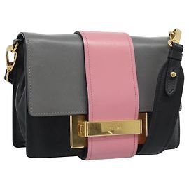 PRADA Schultertasche aus Leder Multicolor Goldfarben Auth 196091A