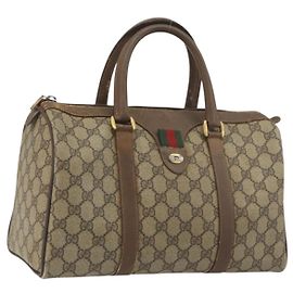 Borsa Boston GUCCI GG Supreme Web Sherry Line PVC Beige Gold 40 02 007 Auth 194987