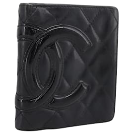 CHANEL Matelasse Cambon Line Bifold Geldbörse aus Leder Schwarz Silber CC Auth 194479 - Chanel