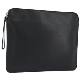 Borsa Clutch Valextra in Pelle Nero Oro Auth 194271A