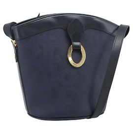 Borsa a tracolla Christian Dior Trotter Canvas PVC Navy Gold Auth 196013A