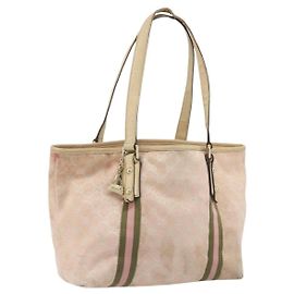 GUCCI GG Canvas Sherry Line Tote Bag Pink Gold 137396 Auth 195115