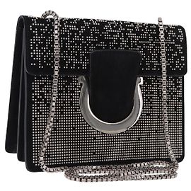 Borsa a tracolla Salvatore Ferragamo Gancini Chain in pelle nera e argento Auth 195321A