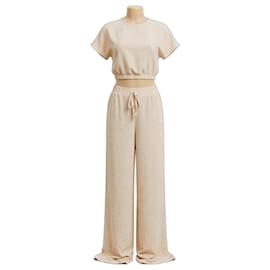 Massimo Dutti Set crop top e pantaloni larghi beige