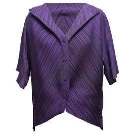 Camicia a bottoni a maniche corte plissé in misto lana Issey Miyake viola, taglia designer 2
