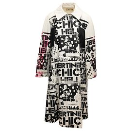 Autre Marque Black & Multicolor Libertine Allover Graphic Print Trench Coat Size US M