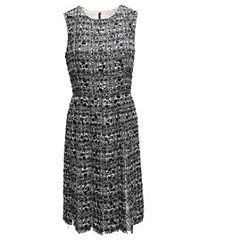 Oscar de la Renta ärmelloses Bouclé-Kleid Schwarz & Weiß Größe US S