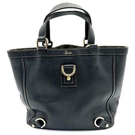Gucci Abbey Tote Bag Leder und Canvas Navy Blau