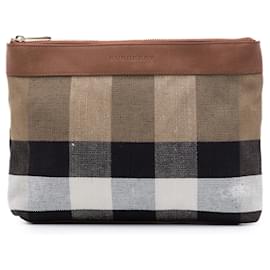 Clutch Burberry in tela Mega Check marrone