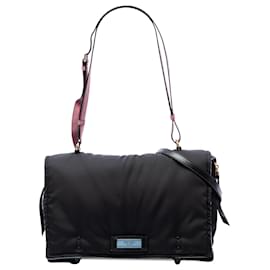 Bolso Satchel Prada de Tessuto Negro con Etiqueta