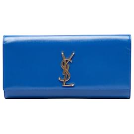Saint Laurent Blue Grain De Poudre Monogram Cassandre Clutch