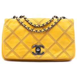 Chanel Yellow CC Iridescent Calfskin Diamond Stitch Flap