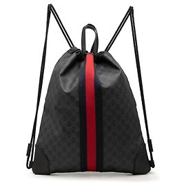 Gucci Black GG Supreme Web Rucksack mit Kordzug