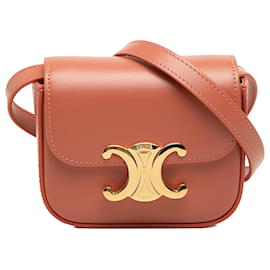 Céline Celine Mini Borsa a Tracolla Triomphe in Vitello Lucido Marrone