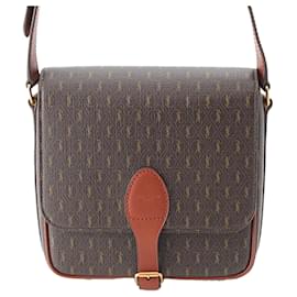Borsa a tracolla Saint Laurent Le Monogramme in tela rivestita marrone, taglia Medium, con fibbia