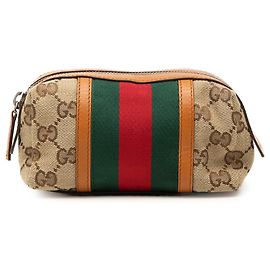 Gucci Kosmetiktasche aus beigem GG Canvas mit Web-Streifen