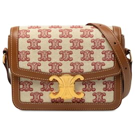 Celine Beige Teen Embroidered Canvas and Calfskin Triomphe Crossbody - Céline