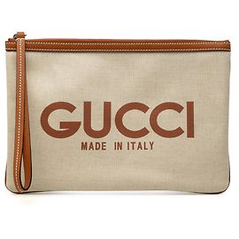 Clutch Gucci in tela beige con logo
