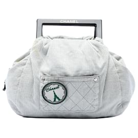 Borsa Chanel Coco Paris in tela a righe grigie