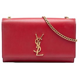 Saint Laurent Red Medium Grain De Poudre Monogram Kate Crossbody