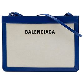 Balenciaga Pochette Crossbody in tela marrone e blu navy