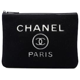 Clutch Chanel Deauville O Case in feltro di lana nero, taglia Medium