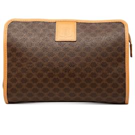 Céline Celine Brown Macadam Coated Canvas Clutch