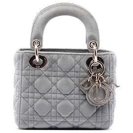 Dior Gray Mini Velvet Cannage Lady Dior