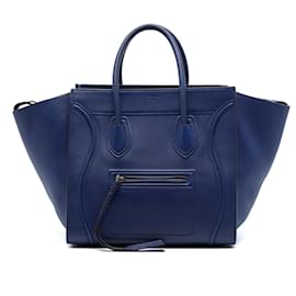 Céline Celine Blue Medium Grained Calfskin Phantom Luggage Tote