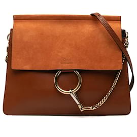 Chloé Faye Crossbody em pele de vitela e camurça castanha Medium