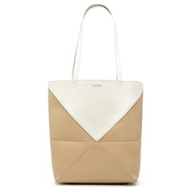 LOEWE Borsa Tote Puzzle Fold Medium in vitello lucido bicolore Beige