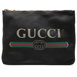 Clutch Portfolio Gucci in pelle di vitello nera Medium con logo