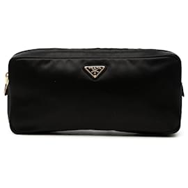 Pouch multi-zip in raso nero Prada