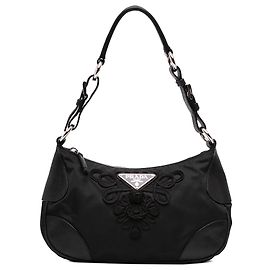 Borsa a tracolla Prada in Tessuto Passamaneria con rifiniture in pelle Cervo Antik nera