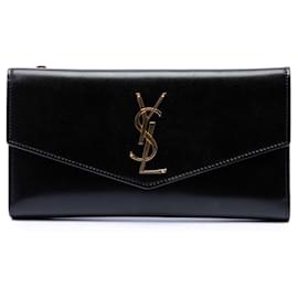 Clutch Uptown Monogramma in pelle di vitello liscia e lucida nera Saint Laurent
