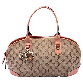 Borsa Satchel Gucci in tela GG beige con Heart Bit