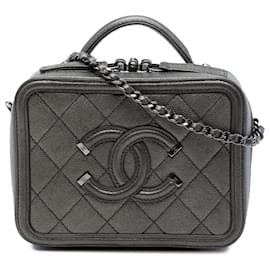 Chanel Vanity Case Small Metallic Caviar CC Filigree Grigio