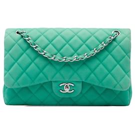 Chanel Green Jumbo Classic Caviar Double Flap