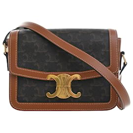 Celine Brown Teen Triomphe Coated Canvas and Calfskin Triomphe Crossbody - Céline