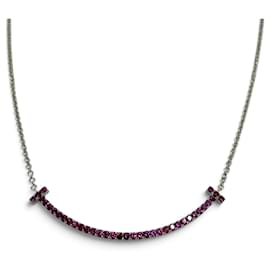 Tiffany & Co Collana Tiffany T Smile Small in oro bianco 18K e zaffiri rosa