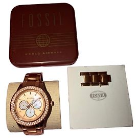Autre Marque Rosegoldene Fossil Uhr mit Kristallen