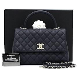 Borsa Tote Medium Caviar Coco Handle Dark Navy con Catena Champagne Gold - Chanel