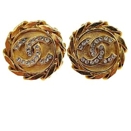 Chanel Vintage CC Round Clip-On Metal with Crystals