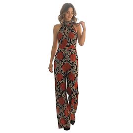 Mono Halter de Seda Diane von Furstenberg DVF para Mujer 4 Rojo Floral Pata Ancha