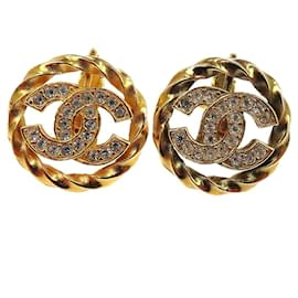 Chanel Vintage CC Round Cutout Clip-On Metal and Rhinestone