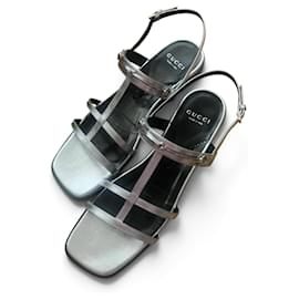 Sandali a listini Gucci in pelle argento