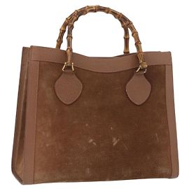 GUCCI Bamboo Hand Bag Suede Brown Gold 002 1095 0260