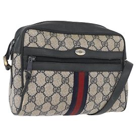 GUCCI GG Supreme Sherry Line Shoulder Bag PVC Navy Gold 89 02 004